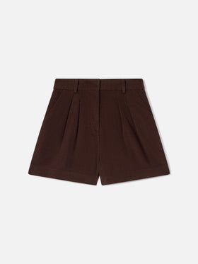 Shorts Aya marrone scuro in velluto a coste di cotone