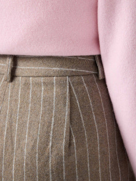 Beige Aya wool blend flannel shorts with pinstripes