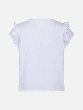 Girl cotton t-shirt with flounce and embroidery - MC2 Saint Barth