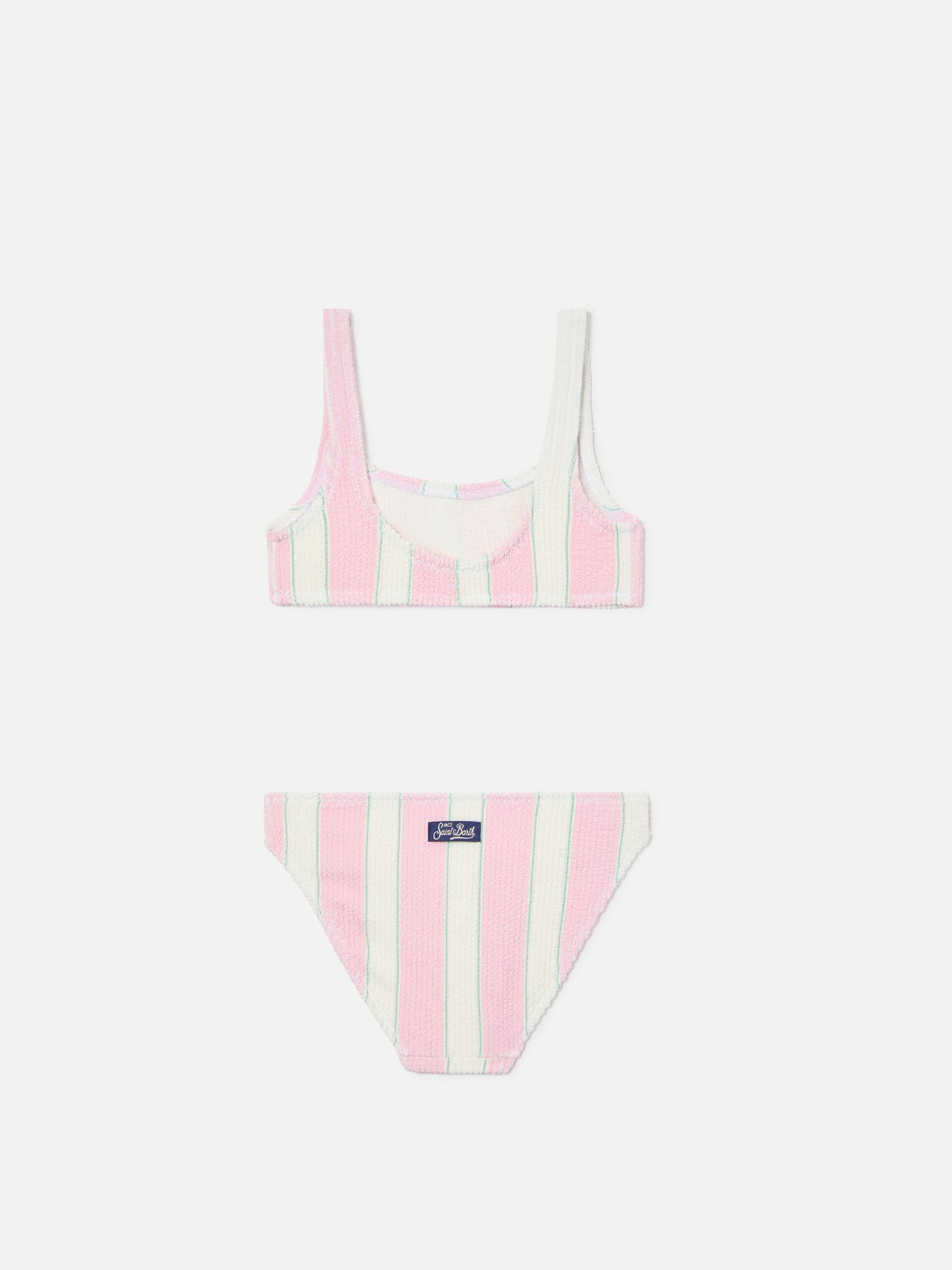 Baker crinkle bikini with pink and cream stripes