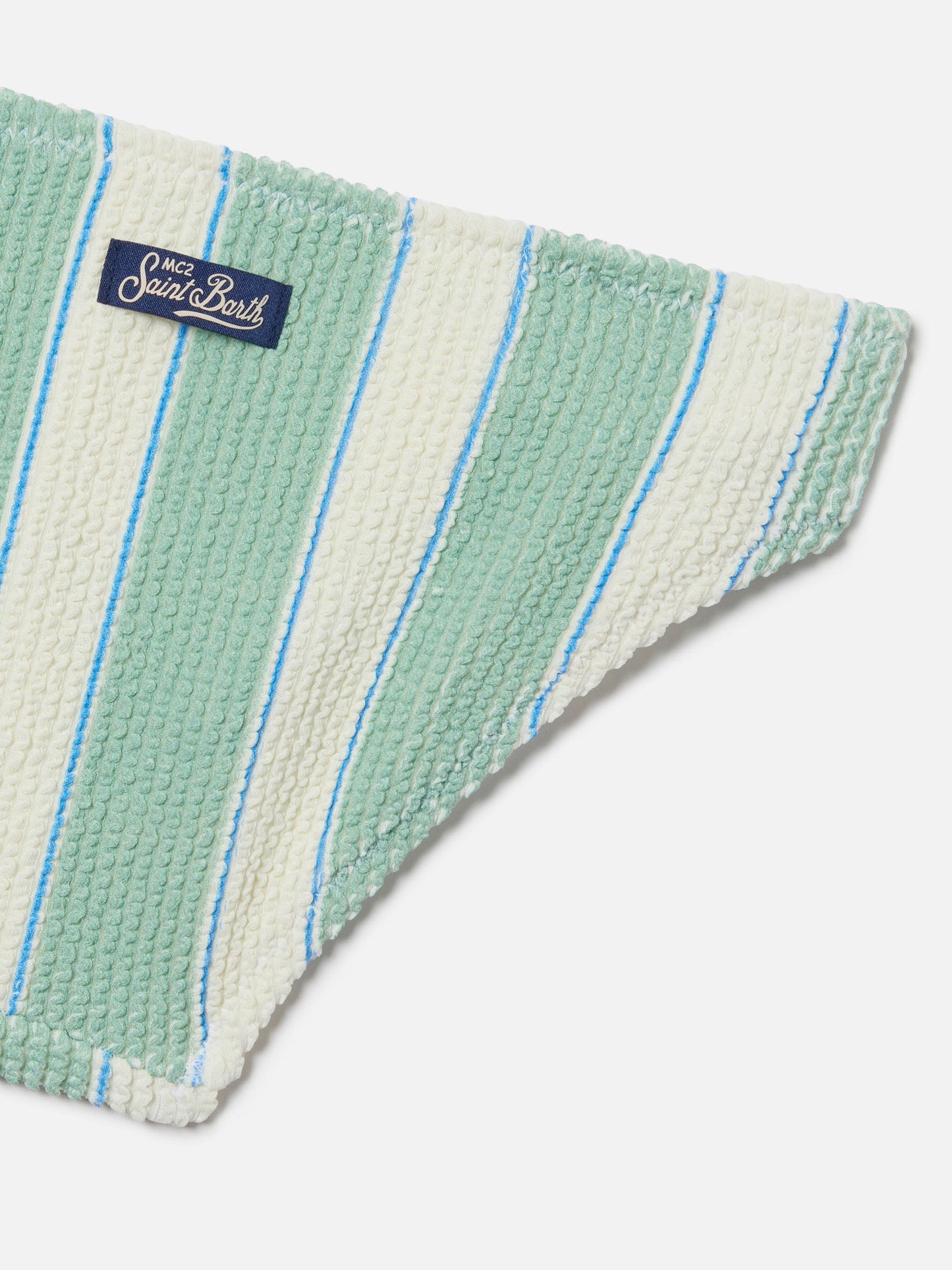 Bikini Baker in tessuto crinkle a righe verde e panna