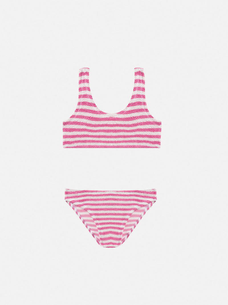 Bikini a triangolo Baker in crinkle a righe rosa