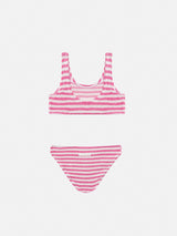 Bikini a triangolo Baker in crinkle a righe rosa