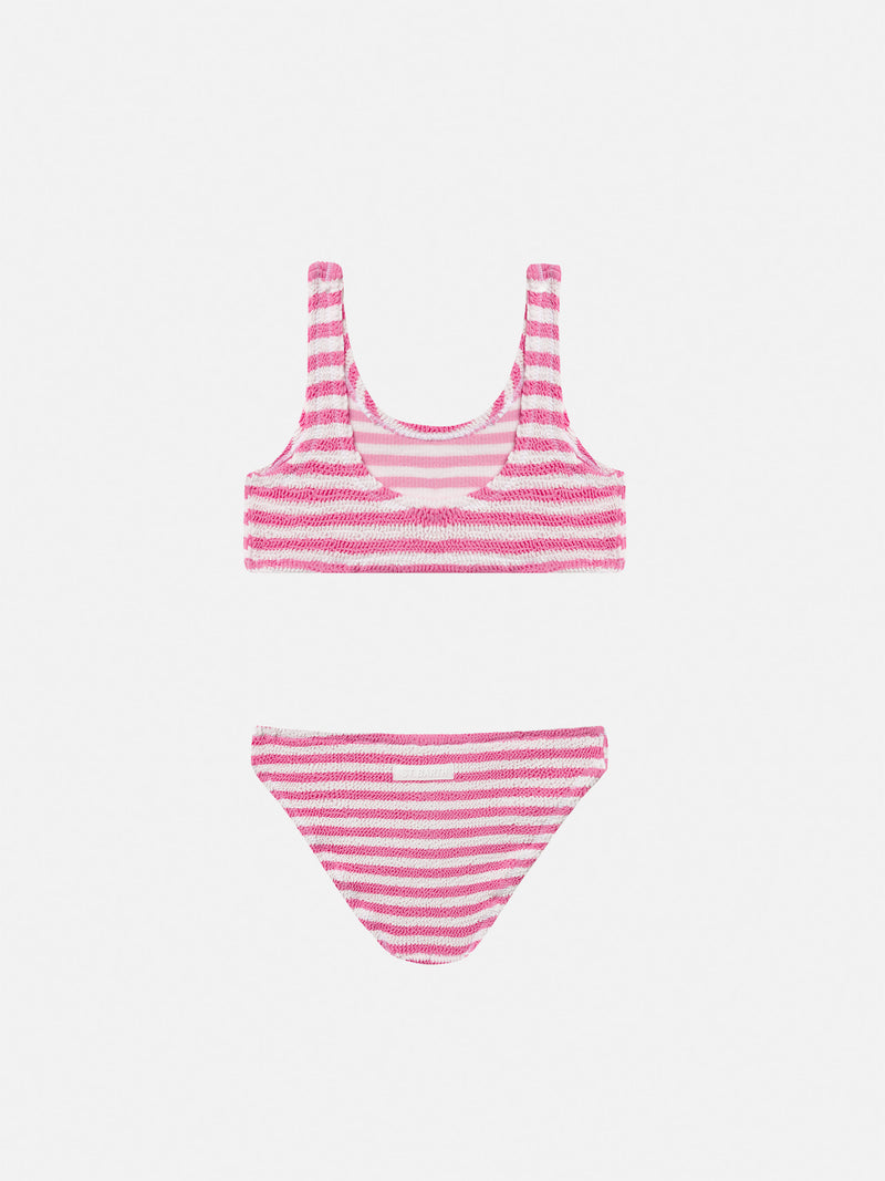 Bikini a triangolo Baker in crinkle a righe rosa