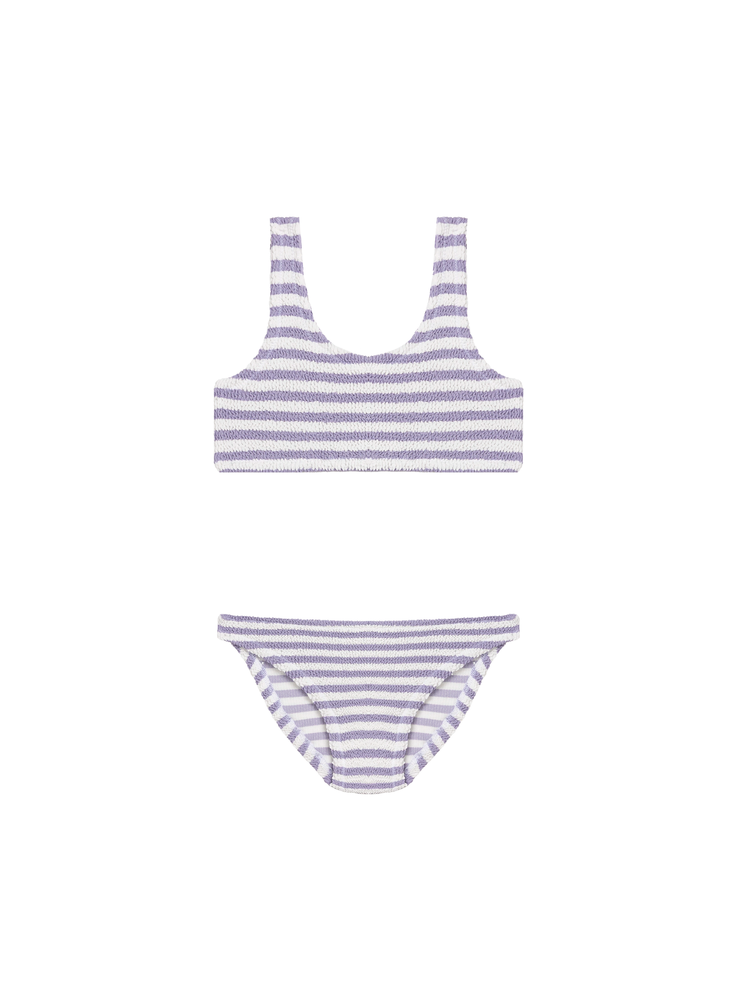 Lila gestreifter klassischer Crinkle-Bralette-Bikini Baker