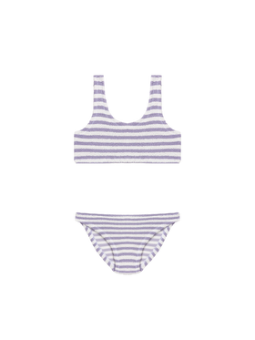 Lila gestreifter klassischer Crinkle-Bralette-Bikini Baker