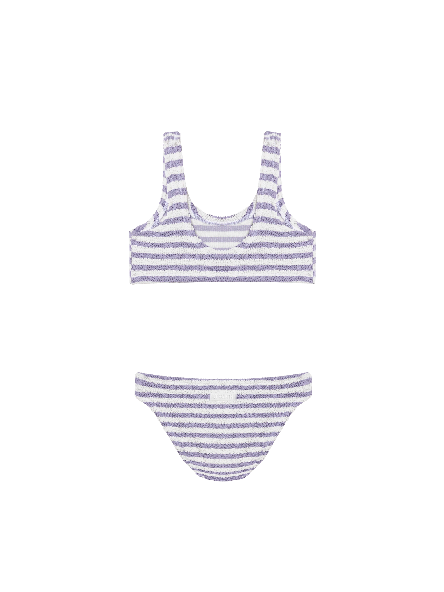 Lila gestreifter klassischer Crinkle-Bralette-Bikini Baker