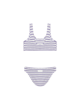 Lila gestreifter klassischer Crinkle-Bralette-Bikini Baker