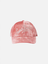 Cappellino da baseball in velluto rosa con logo in strass