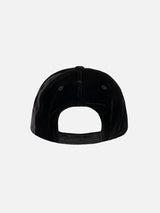 Schwarzes Samt-Baseball-Cap mit Strass-Logo