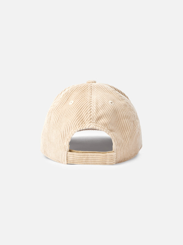 Cappellino da baseball in velluto a coste beige con logo ricamato