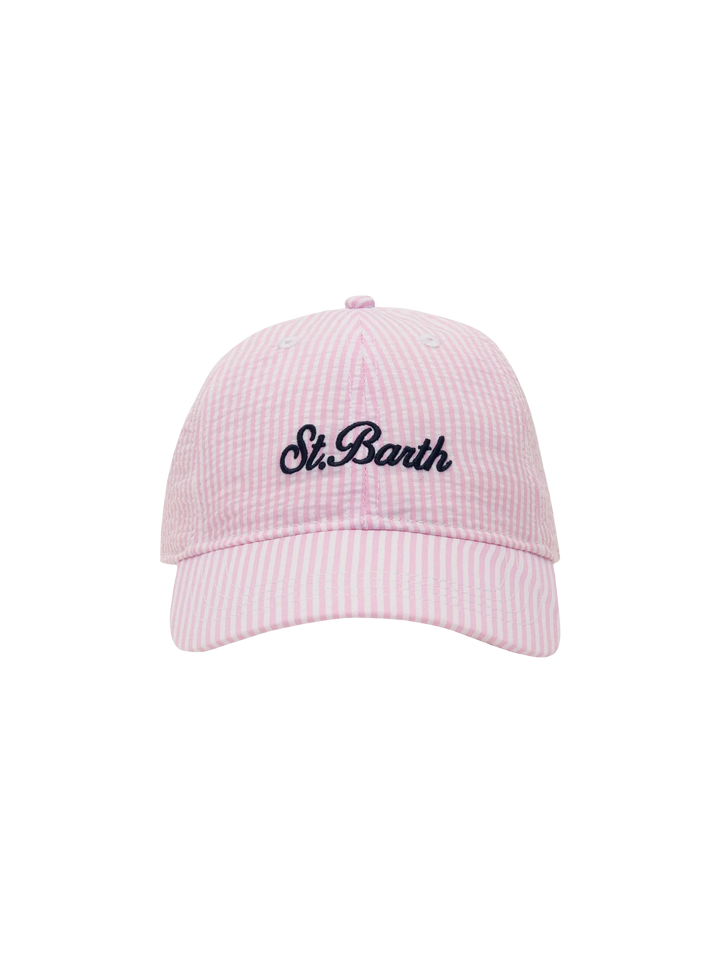 Baseball pink striped seersucker cap