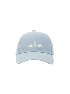 Cappellino da baseball Jr in lino azzurro con ricamo Saint Barth
