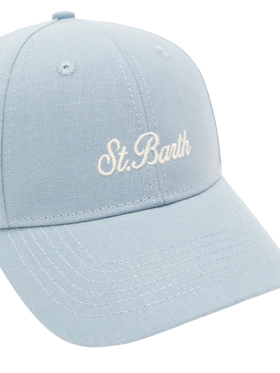 Cappellino da baseball Jr in lino azzurro con ricamo Saint Barth