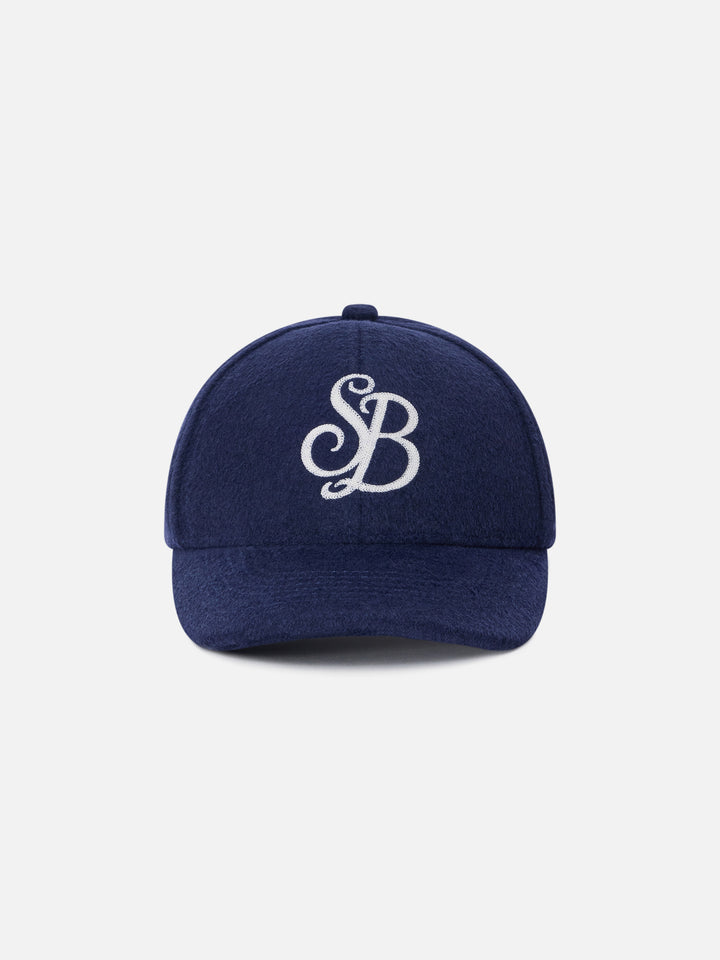 Navy blue Baseball felt cap with SB monogram embroidery