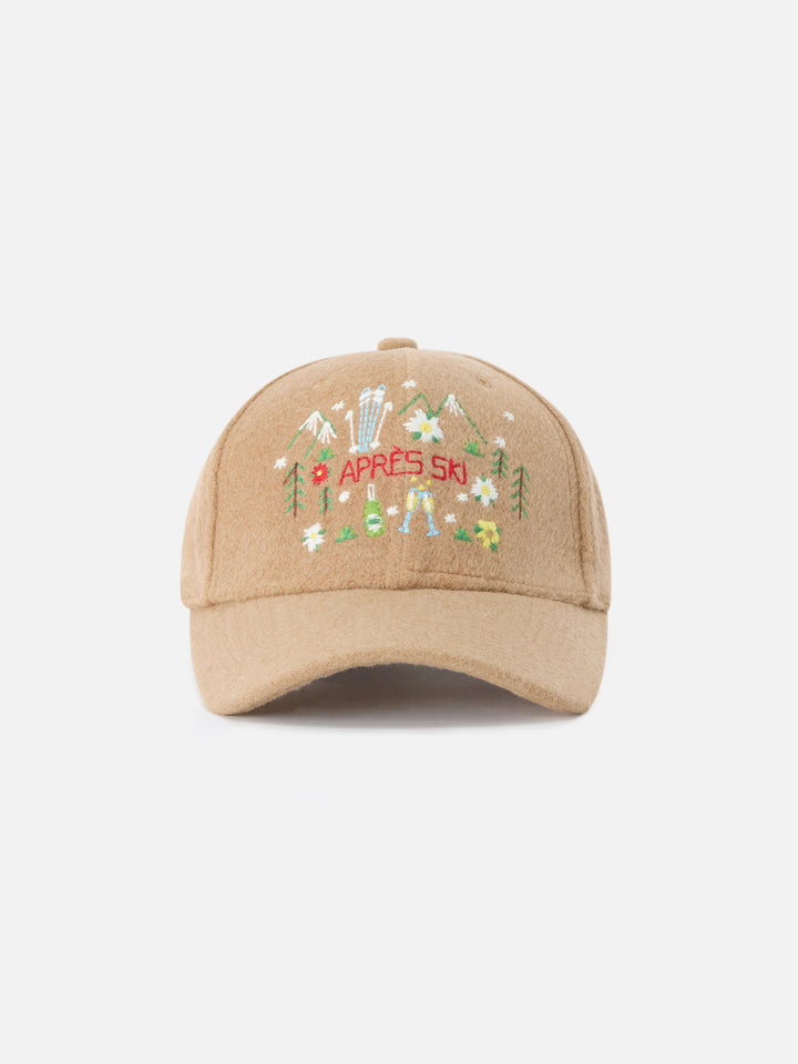 Gorra de fieltro Beige Baseball con paisaje de montaña bordado 