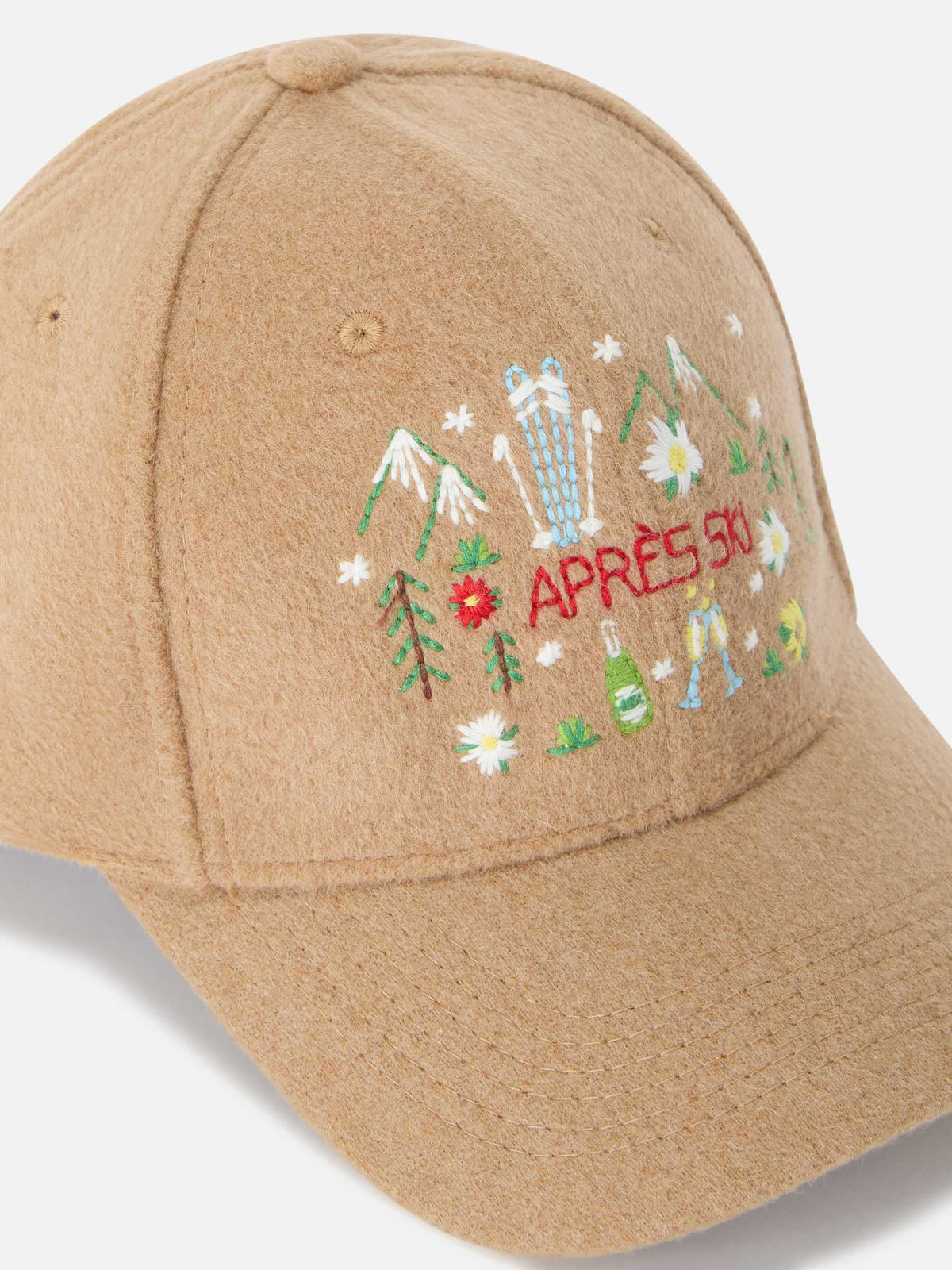 Gorra de fieltro Beige Baseball con paisaje de montaña bordado 