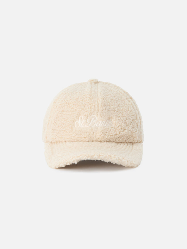 Beige Baseball teddy cap with logo embroidery