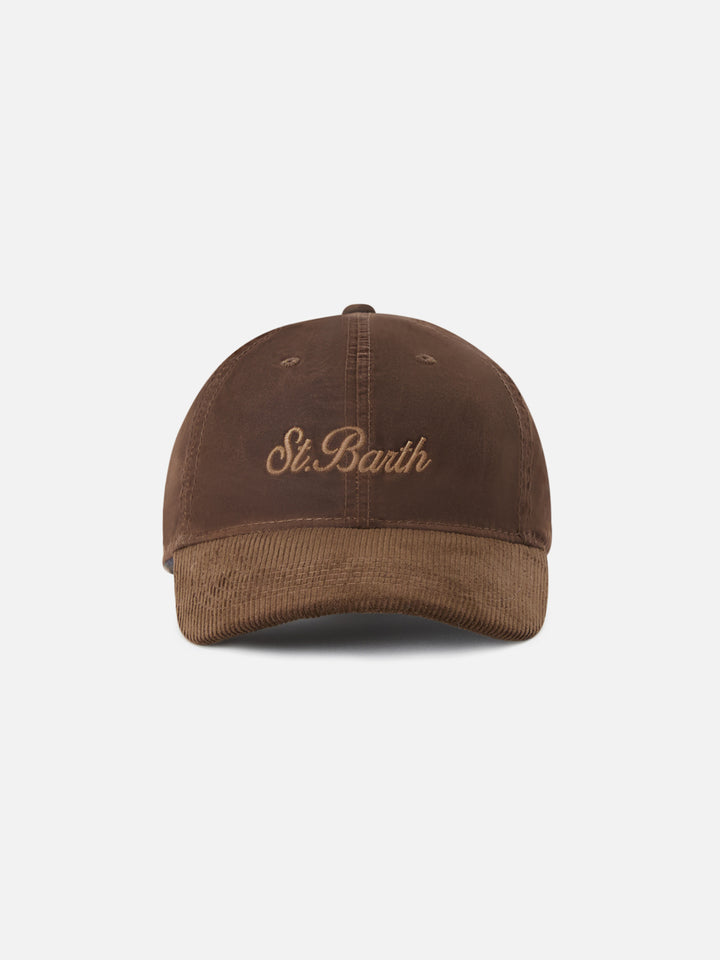 Casquette en velours côtelé ciré marron Baseball avec logo brodé 
