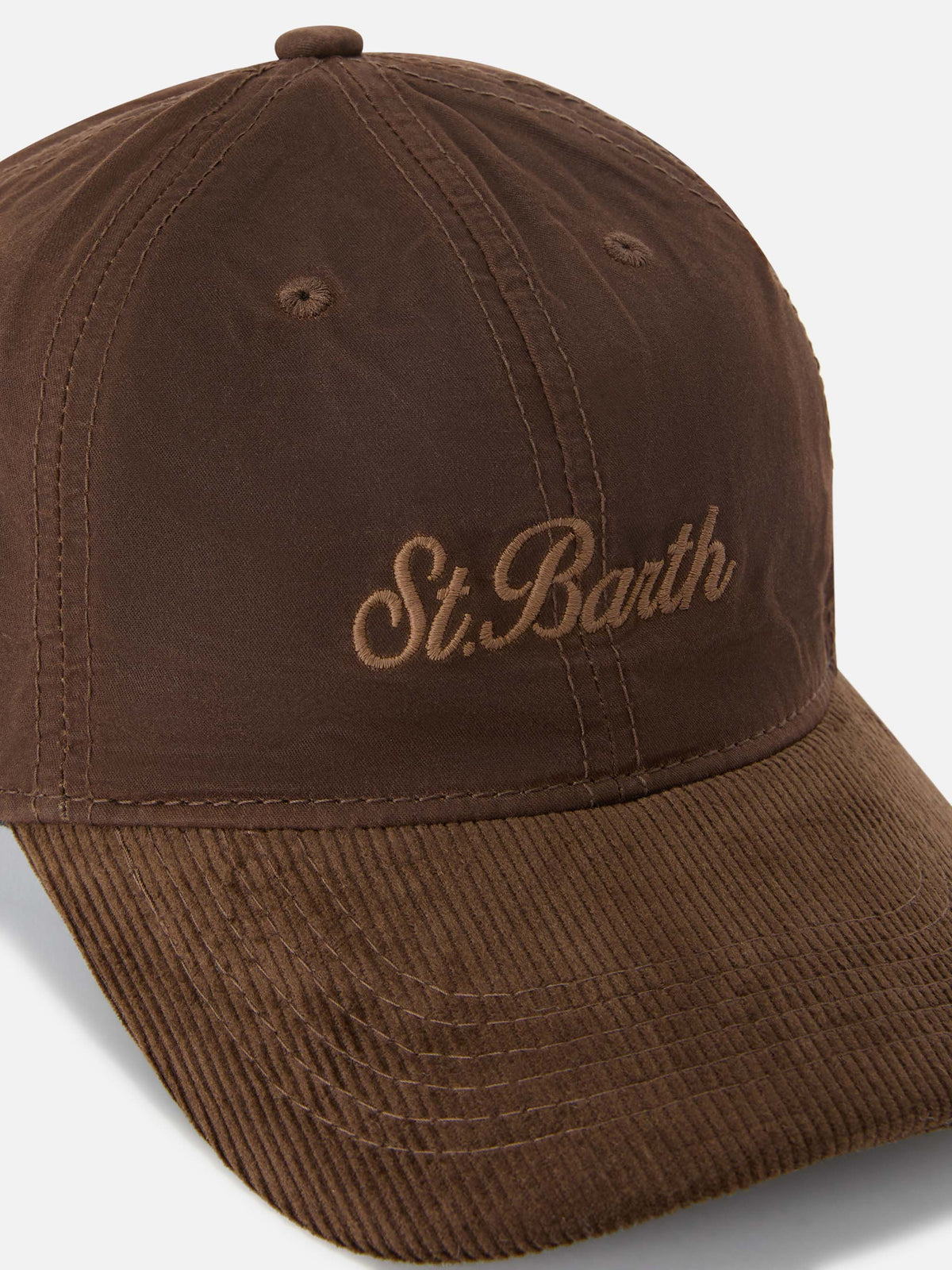 Brown Baseball waxed corduroy cap with logo embroidery
