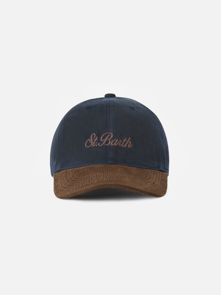 Casquette en velours côtelé ciré Navy blue Baseball avec broderie du logo 
