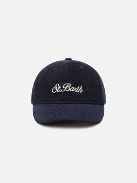 Navy blue Baseball corduroy cap with logo embroidery