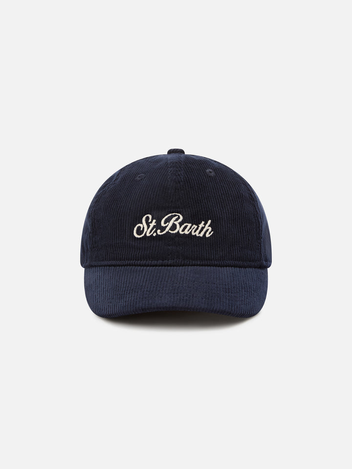 Navy blue Baseball corduroy cap with logo embroidery