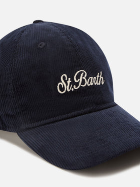 Navy blue Baseball corduroy cap with logo embroidery