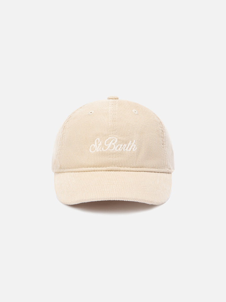 Beige Baseball corduroy cap with logo embroidery