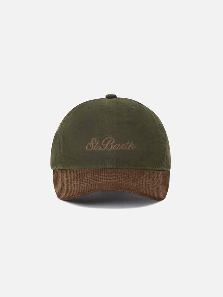 Military green Baseball waxed corduroy cap with logo embroidery