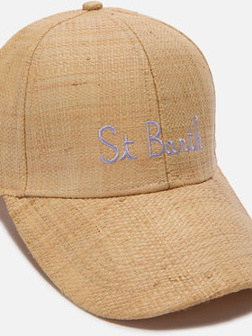 Baseball beige raffia cap with St. Barth embroidery