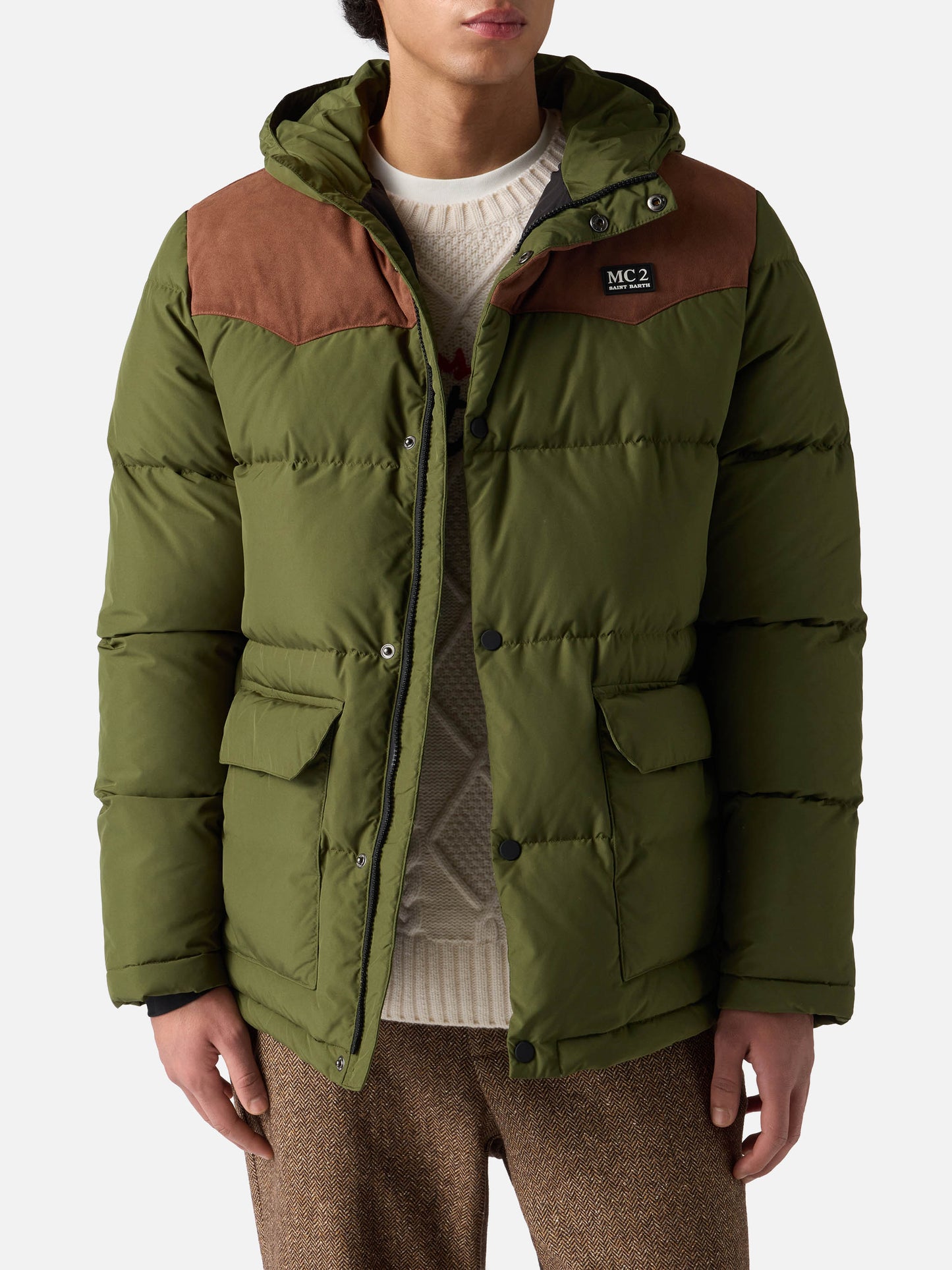 Man military green hooded down jacket Baxter