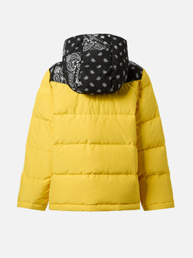 Hooded down padded jacket Baxter Jr with bandanna print