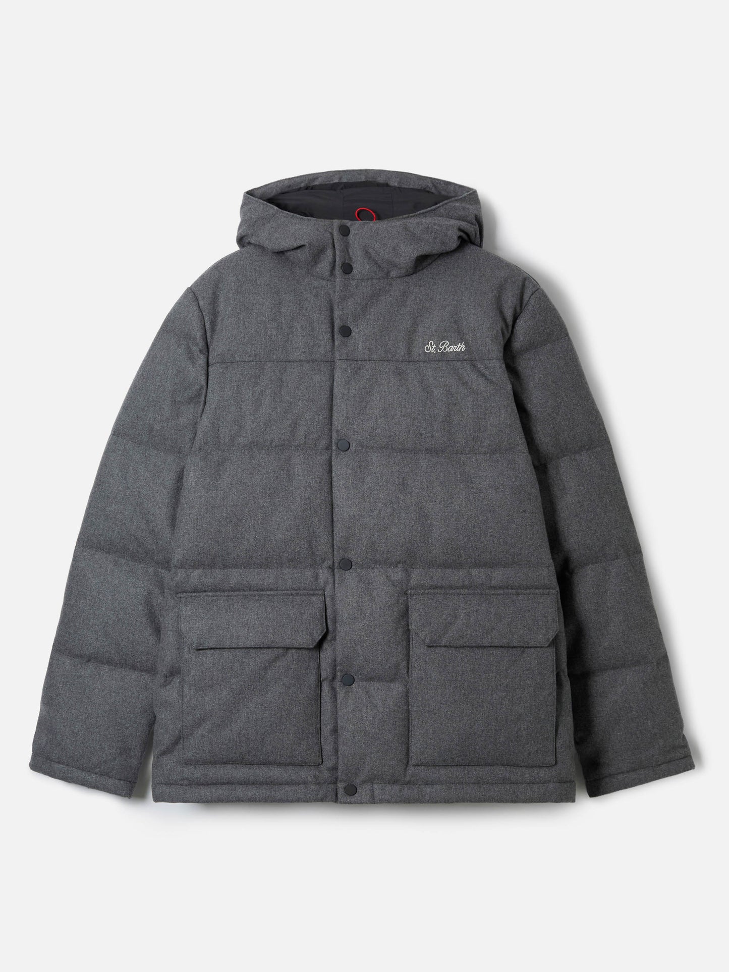 Grey wooly hooded down jacket Baxter