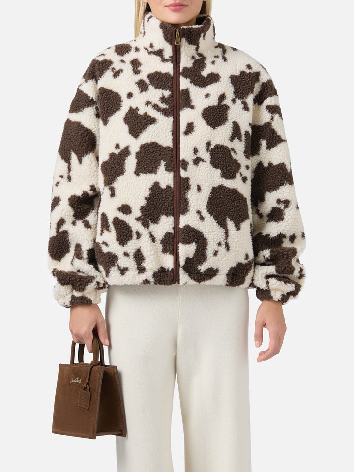 Giacca teddy Bercy con stampa muccata e dettagli in eco suede