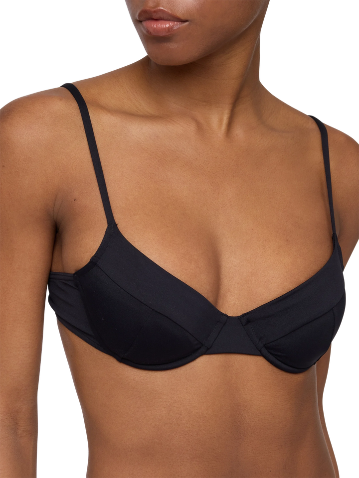 Schwarze klassische Badehose „Lido“ – Schwarzes Bügel-Bralette „Bea“
