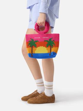 Beaded handbag with stripes