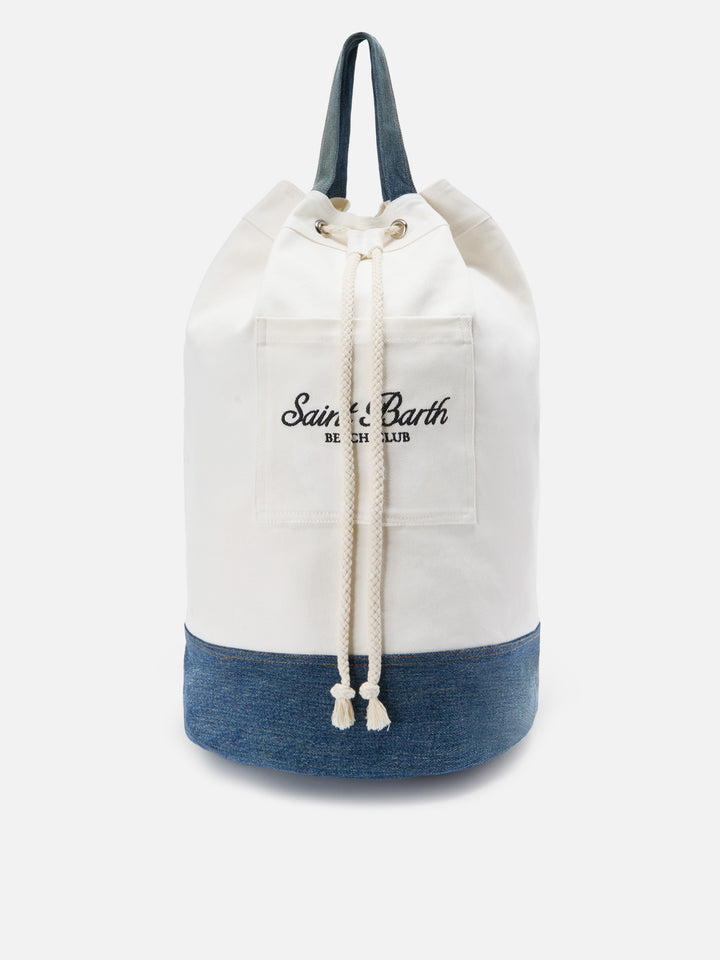 Beach Backpack in fabric white and light blue with embroidered logo