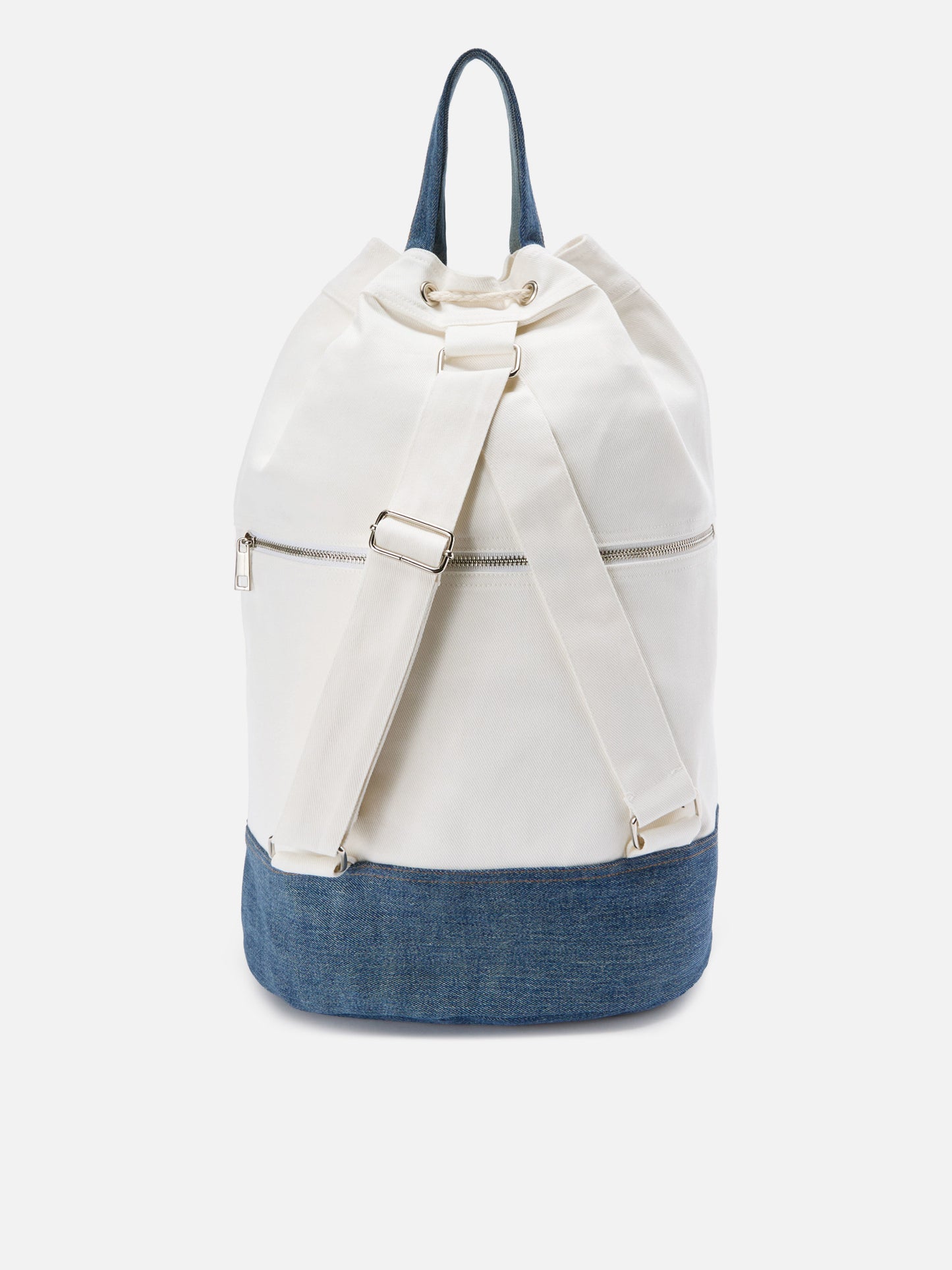 Beach Backpack in fabric white and light blue with embroidered logo