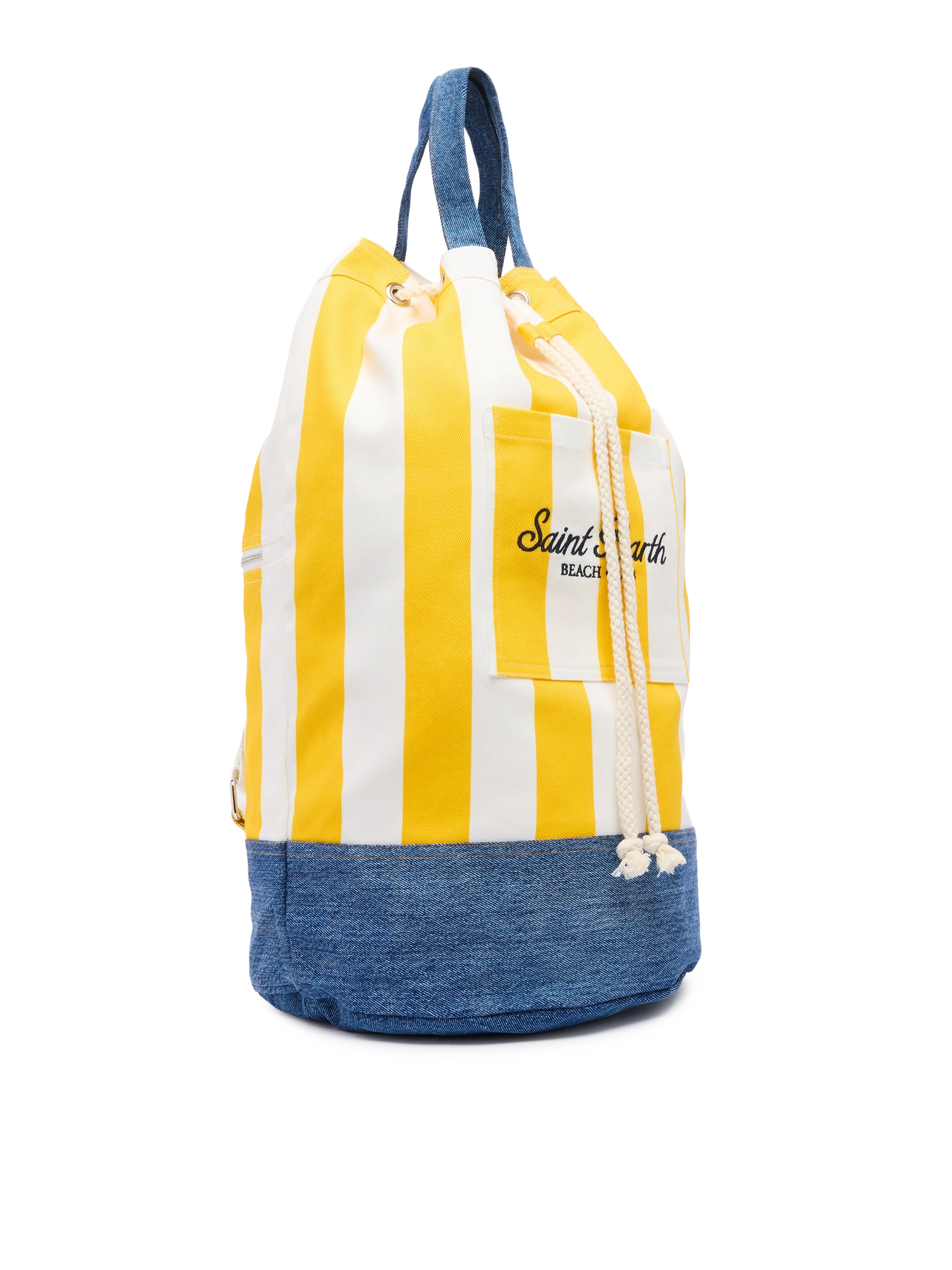 Beach Backpack with white and yellow striped print - MC2 Saint Barth