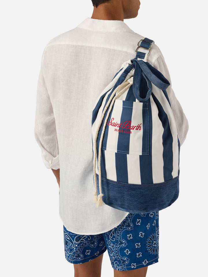 Beach Backpack in striped fabric with embroidered logo