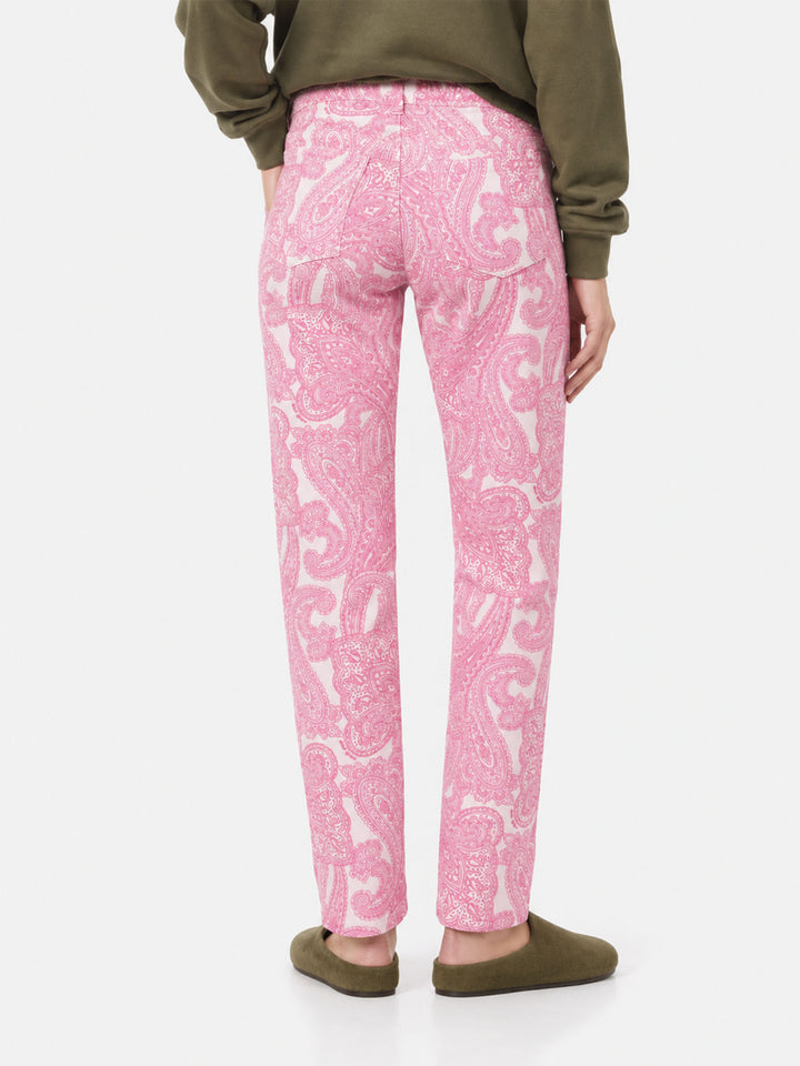 Pantalon en denim Belleville à motif cachemire rose 