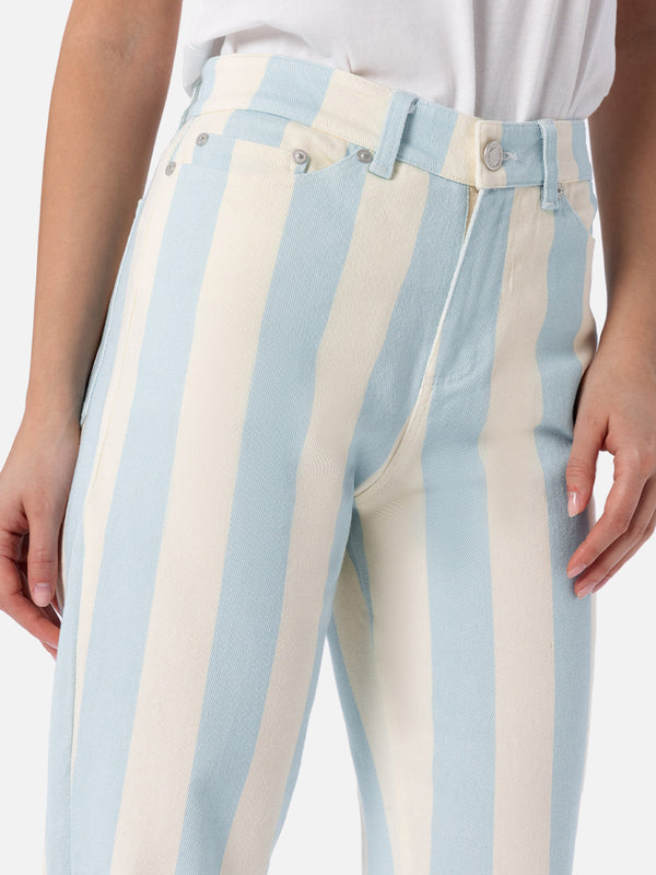 Woman light blue striped print denim Belleville