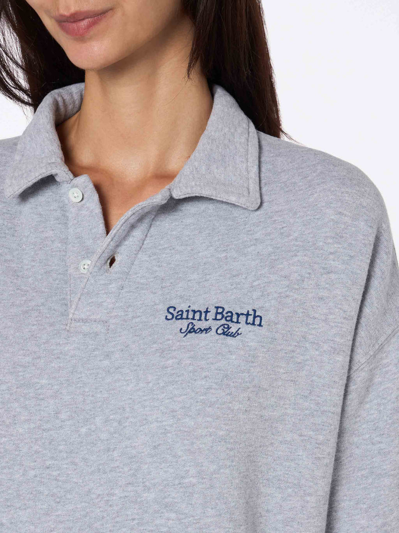 Woman grey polo shirt Berenice with St. Barth sport club embroidery