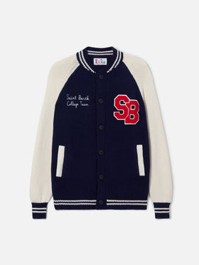 Navy blue knit bomber college style Benjamin