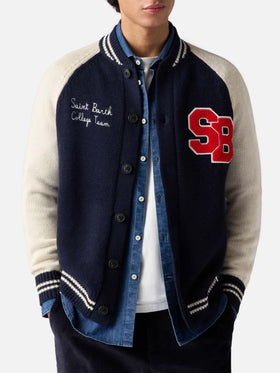 Navy blue knit bomber college style Benjamin