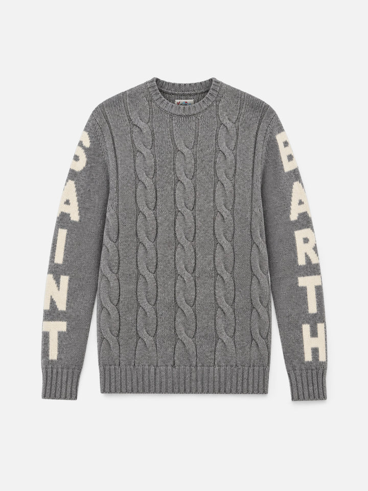 Grey melange Bergen cable knit sweater with logo jacquard