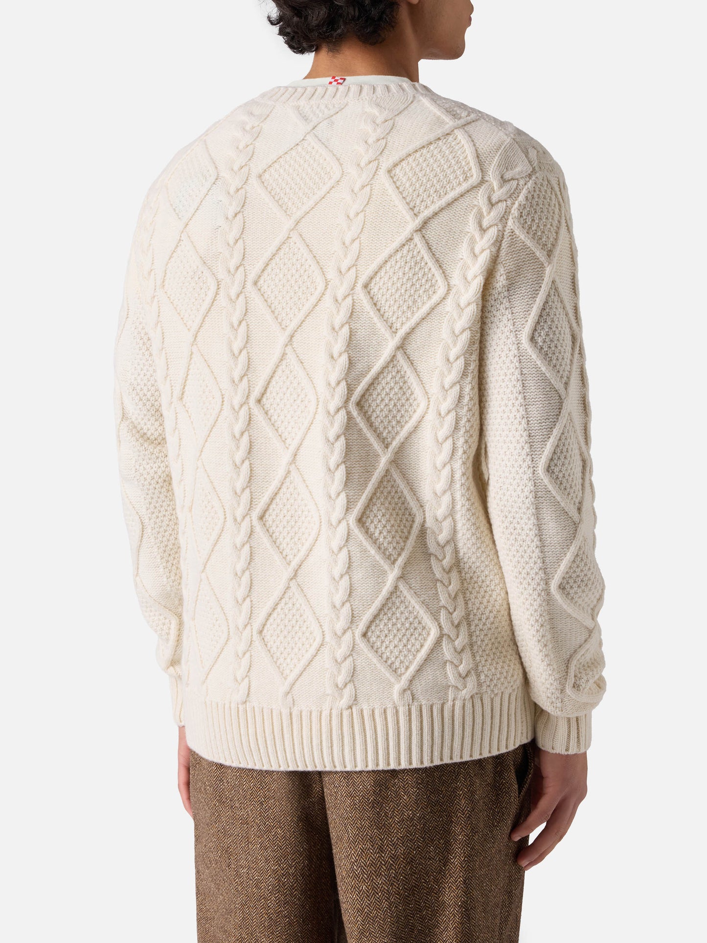 Weißer Rundhalspullover Bergen Tricot mit Vacanze di Natale '83-Stickerei