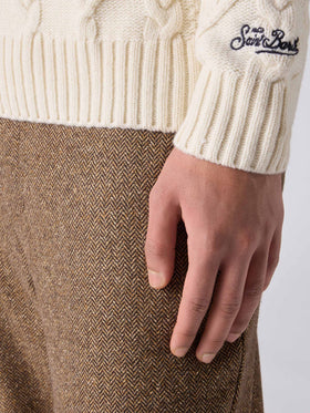 Weißer Rundhalspullover Bergen Tricot mit Vacanze di Natale '83-Stickerei