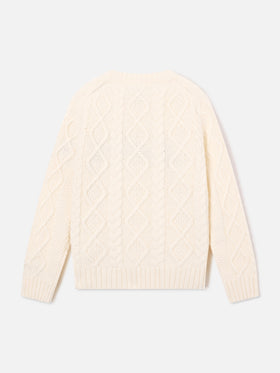 Cream Bergen cable knit crewneck with St. Moritz embroidery | Special edition